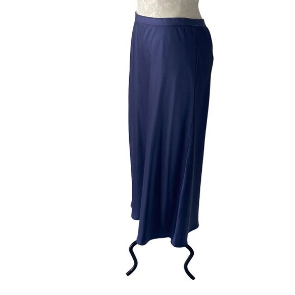 Victorias Secret Womens Skirt Size Medium Blue Satin Slip Midi Elastic Waist - Picture 2 of 8